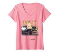Women's Dolly Parton Rockstar Gold V-Neck T-Shirt, Pink, Large