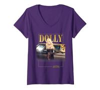 Women's Dolly Parton Rockstar Gold V-Neck T-Shirt, Purple, X-Large