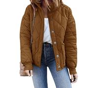 Womens Dolman Quilted Jackets Long Sleeve Casual Winter Lightweight Button Down Warm Puffer Coat, Brown, Large