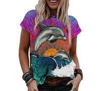 Women's Dolphin 3D Printed Short Sleeve T-Shirt Cute Marine Animal Graphic Print Round Neck Tee Shirts