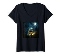 Womens Dolphin Scary Horror Night Flashlight Halloween Ghost V-Neck T-Shirt