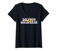 Womens Dolphin Whisperer Funny Animal Lover Dolphin Groovy Tie Dye V-Neck T-Shirt