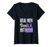 Womens Domestic Violence Awareness Anti Abuse Purple Ribbon V-Neck T-Shirt