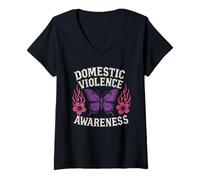 Womens Domestic Violence Awareness - Vintage End Domestic Violence V-Neck T-Shirt
