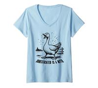 Womens Domesticated is A Myth Funny Goose Meme Animal V-Neck T-Shirt