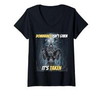 Womens Dominance Isn't Given It's Taken Y2k Alpha Wolf Meme V-Neck T-Shirt