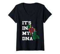 Womens Dominica Flag It's in My DNA Molecule Dominican Pride V-Neck T-Shirt