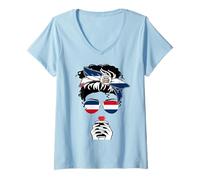 Womens Dominican Coffee Mama Girl Sis Dominican Republic Flag Print V-Neck T-Shirt