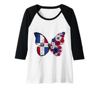 Womens Dominican Flag Pride Dominicana Roots Butterfly Women Girls Raglan Baseball Tee