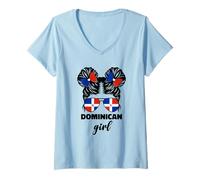 Womens Dominican Girl Baby Kids Youth Republic Dominicana Flag V-Neck T-Shirt