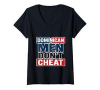 Womens Dominican Men Don’t Cheat - Flag-Inspired Graphic V-Neck T-Shirt