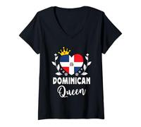 Womens Dominican Queen Dominican Republic Flag Dominican Woman V-Neck T-Shirt