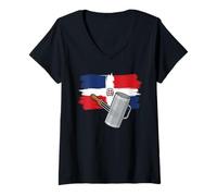 Women's Dominican Republic Flag Güira Merengue Music Lover's DR V-Neck T-Shirt