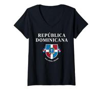 Women's Dominican Republic National Flag Heraldic Shield Art V-Neck T-Shirt