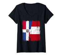 Womens Dominican Republic Peru Half Flag V-Neck T-Shirt