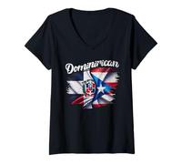 Womens Dominirican DR Dominican Republic Puerto Rico PR Flag Pride V-Neck T-Shirt