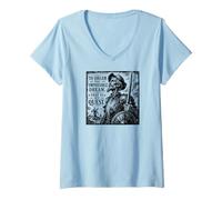 Women's Don Quijote The Impossible Dream Woodcut Black Print V-Neck T-Shirt
