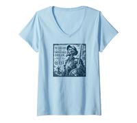 Women's Don Quijote The Impossible Dream Woodcut Navy Print V-Neck T-Shirt