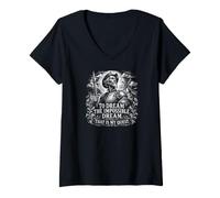 Women's Don Quijote The Impossible Dream Woodcut White Print V-Neck T-Shirt