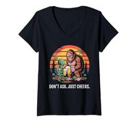 Women's Don’t Ask Just Cheers Funny Bigfoot Alien V-Neck T-Shirt