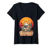 Women's Don’t Bother Me Right Meow Reading Cat Meme V-Neck T-Shirt