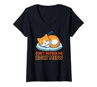 Women's Don’t Bother Me Right Meow Sleeping Cat Meme V-Neck T-Shirt