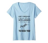 Womens Don’t Confuse My Chronic Illness with Laziness Spoonie Zebra V-Neck T-Shirt