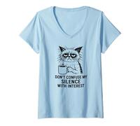 Womens Don’t Confuse My Silence with Interest, Office Cat Coffee V-Neck T-Shirt
