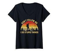 Womens Don’t Follow Me I Do Stupid Things Hiking Funny Hiker Trail V-Neck T-Shirt