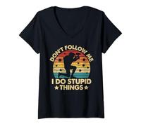 Womens Don’t Follow Me I Do Stupid Things Retro Paintball Design V-Neck T-Shirt