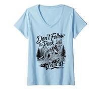 Womens Don´t Follow The Pack Lead It Wolf V-Neck T-Shirt