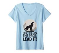 Womens Don´t Follow The Pack Lead It Wolf V-Neck T-Shirt