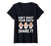 Womens Don’t Ghost Your Faith Spiritual Positive Christian V-Neck T-Shirt