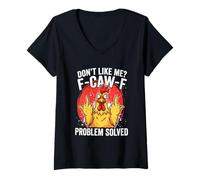 Women's Don’t Like Me F-Caw-F Problem Solved Sarcastic Chicken Humor V-Neck T-Shirt