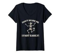 Womens Don’t Scare Me I Fart Easily Skeleton Halloween Gassy Fun V-Neck T-Shirt