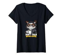 Women's Don’t Talk Before Coffee, Cat, Funny Morning Mood V-Neck T-Shirt