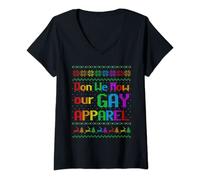 Womens Don We Now Our Gay Funny Xmas LGBT Ugly Christmas Sweater V-Neck T-Shirt