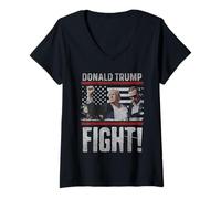 Womens Donald Trump Fist Pump We Fight American Flag Trump 2024 V-Neck T-Shirt