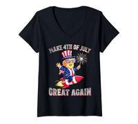 Womens Donald Trump Patriotic Firework Make 4th Of July Great Again V-Neck T-Shirt