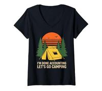 Women's Done Accounting Lets Go Camping Accountant Humor V-Neck T-Shirt