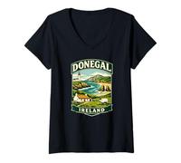 Women's Donegal Ireland Coastal Vintage Landscape Graphic V-Neck T-Shirt