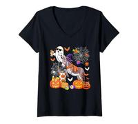 Womens Donkey As Witch Drinking Coffee Halloween Cute Boo Ghost V-Neck T-Shirt
