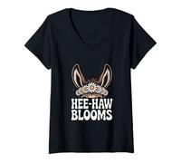 Womens Donkey Flower HEE-HAW Blooms Retro V-Neck T-Shirt