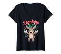 Womens Donkey Girl Womens Cute Cartoon HEE-Haw Farm Birthday Party V-Neck T-Shirt
