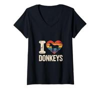 Womens Donkey Heart I Love Donkeys Vintage Style V-Neck T-Shirt