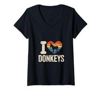 Womens Donkey Heart I Love Donkeys Vintage Style V-Neck T-Shirt
