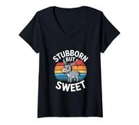 Womens Donkey Heart - Stubborn But Sweet V-Neck T-Shirt