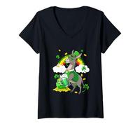 Women's Donkey Sunglasses Drinking Beer St. Patrick's Day Rainbow V-Neck T-Shirt