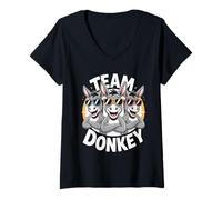 Womens Donkey Team Funny Cartoon HEE-Haw Farm Birthday Party V-Neck T-Shirt