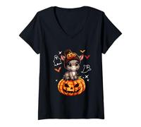 Womens Donkey Wearing Knitted Hat Halloween Carved Pumpkins Farmer V-Neck T-Shirt